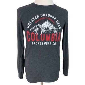 Columbia T-shirt Men Small Long Sleeve Graphic Gray with Spell-out